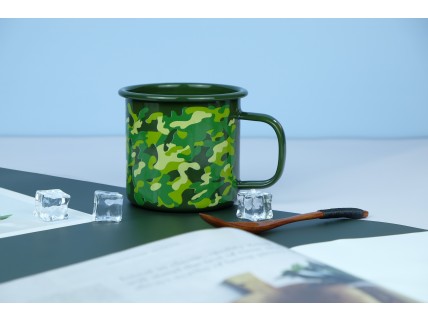 custom logo reusable rolled rim metal steel tin sublimation enamel camping coffee tea cup mug with handle