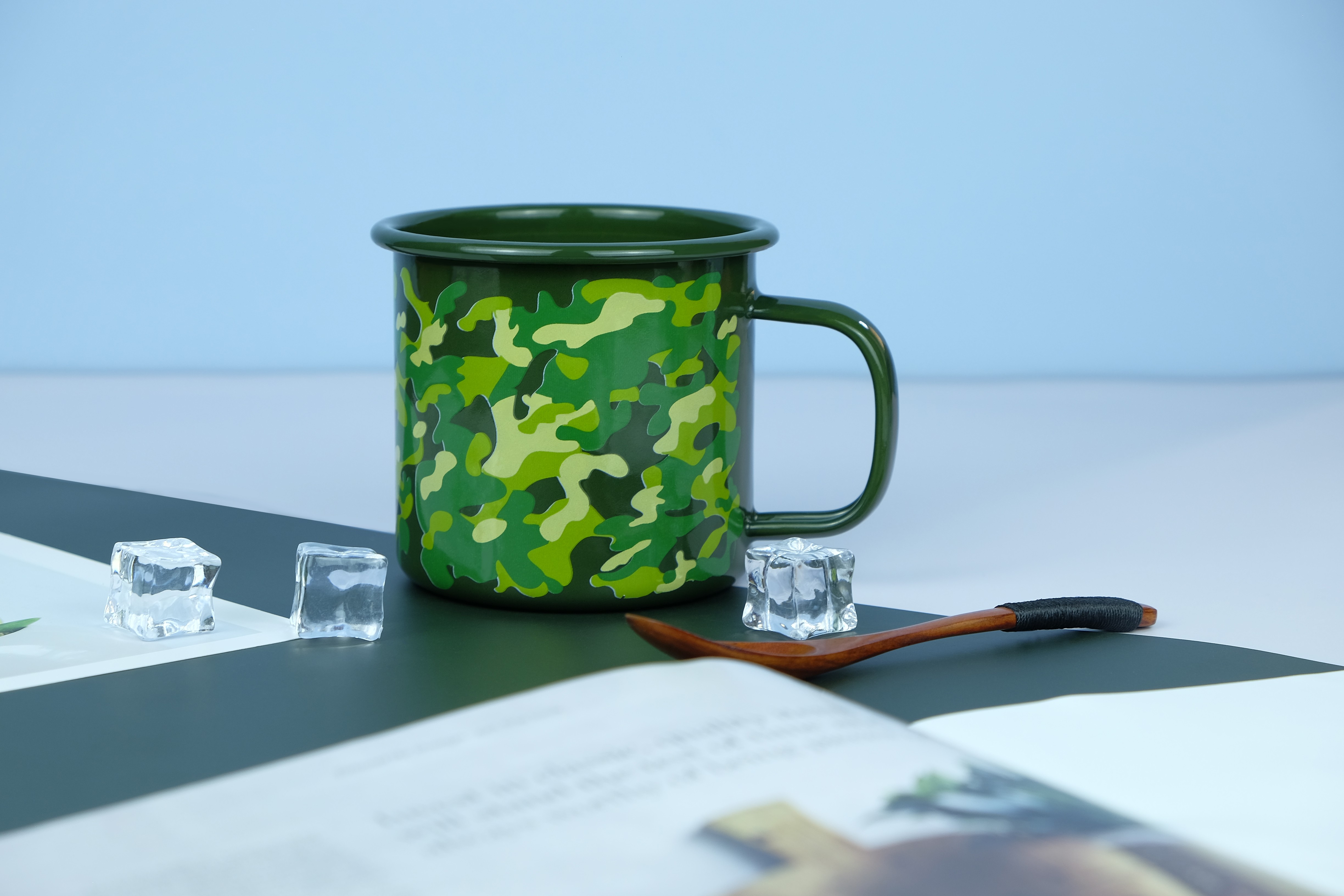 custom logo reusable rolled rim metal steel tin sublimation enamel camping coffee tea cup mug with handle